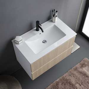 100CM <b>White</b> and Reeded Oak Bathroom Cabinet with 2 <b>Drawers</b> Suspended <b>Set</b> From Bali - Product Image 4