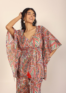 100% bông Nhiều màu <span class=keywords><strong>gingham</strong></span> kaftan Indo Tây co-ord thiết lập ngọt ngào hai mảnh phía trước TIE TOP thẳng quần nhiều màu kaftan - Product Image 3