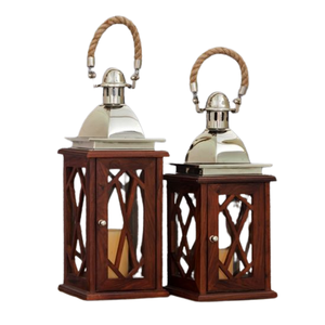 Linterna de madera rústica a prueba de viento vintage europea de diseño único linterna de vela de huracán de madera portátil para patio - Product Image 6