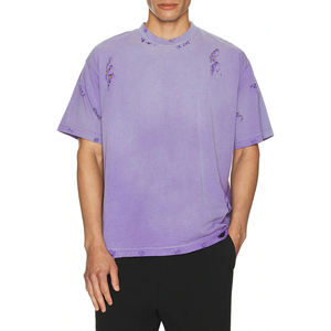 Nueva camiseta de lavado ácido con impresión personalizada con camiseta de lavado ácido de color púrpura sólido completo Camisetas de ajuste cuadrado de gran tamaño - Product Image 5