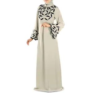 Wholesale Modest Eid wear abaya Sale Solid Color Luxury Abaya Women's Muslim abaya Dress custom black patch on chest and sleeve