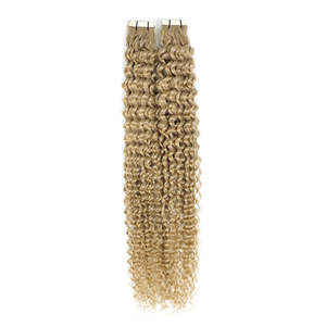 Extensions de cheveux humains brésiliens Remy bouclés à bandes adhésives 3C # Blond cendré 18a, 20 pouces, boucles crépues, ondulations naturelles - Product Image 1