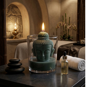 Vela Aromática en Frasco de Vidrio con Estatua de Buda NF, Cera de Soya, Buda Verde Esculpido, Decoración para el Hogar, Etiqueta Privada, Color y Aroma Personalizados - Product Image 2