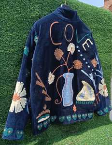 <b>Women</b> <b>Velvet</b> Ethnic <b>Jacket</b> With Artistic Floral Embroidery Full Sleeves Stand Collar And Decorative Handcrafted Stitching - Product Image 1
