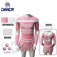 Uniforme de danse de cheerleading de haute qualité, design rose, manches longues, compétition, femmes, diamants, équipe, jupe fluide pour enfants