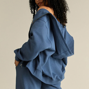 Sweat à capuche oversize à fermeture éclair pour femme, 100% coton molletonné 320GSM, streetwear, haute qualité, coupe ample, respirant, style hip hop - Product Image 2