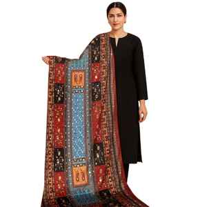 Châle en soie fait main de luxe indien et pakistanais pour femmes, travail lourd de miroirs, écharpe ethnique brodée, prix de vente en gros - Product Image 1