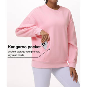 Poids lourd pur coton Double face santé tissu à manches longues col rond sweat femme impression personnalisée sweats à capuche pour femmes - Product Image 2