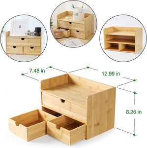 100% Original Bamboo Desk Organizer, Mini Bamboo Desk <b>Drawer</b> Tabletop <b>Storage</b> Organization <b>Box</b> for Office Home Toiletries - Product Image 6