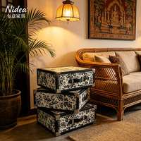 Commode de rangement vintage à motif floral, table de chevet rotative à 360 degrés à 3 tiroirs, table d'appoint en cuir chic à la française pour chambre à coucher