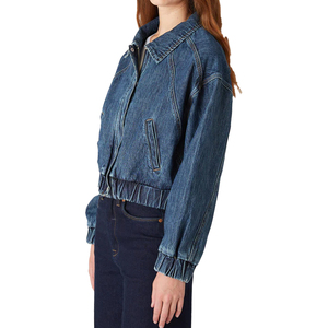 100% Cotton Custom Women's <b>Denim</b> Bomber Jacket Stand Collar with Embroidery Decoration Dot Pattern Winter Casual Style - Product Image 5