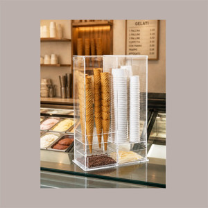 Support de présentation moderne et simple en plastique transparent pour cornets, tasses, cuillères, lingettes, 37x18h58 cm, pliable, rotatif, épaisseur 4 mm - Product Image 2