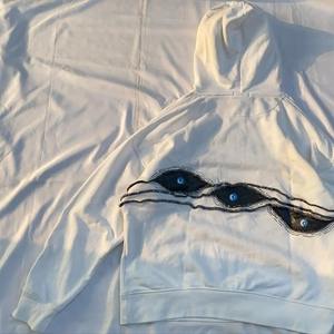 Y2k Eye Stitching Loose 100% Cotton Winter Hoodie Hip Hop Goth White Pullover Hombres Mujeres Moda Trend Street Casual Top - Product Image 5