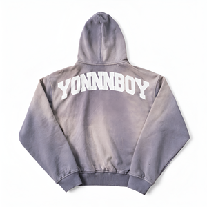 Men’s Vintage Grey <b>Zip</b> <b>Up</b> <b>Hoodie</b> with Abstract Document Style Graphic Print, Washed Finish, Long Sleeve Casual Streetwear Top - Product Image 2