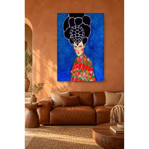 Fida Femme avec des cheveux en coquille de tortue sur fond bleu, impression sur toile - Product Image 4