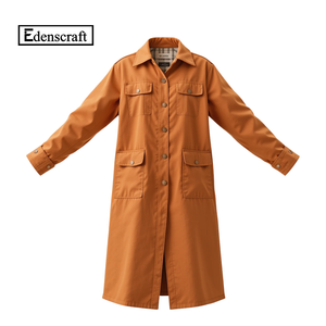 Femmes classique léger Long manteau gris doux coton veste col poches à rabat solide décontracté vêtements de tous les jours teint broderie - Product Image 6