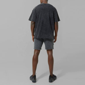 Camiseta de punto Vintage de gran tamaño personalizada para hombre, cuello grueso de peso pesado, 240 GSM lavado ácido, estampado ácido lavado a la piedra, manga corta - Product Image 3