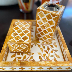 Brûleur Bakhoor durable Cadeau de l'Aïd Incrustation de nacre et d'os Brûleur d'encens Mabkhara Ramadan Bakhoor Tray Box avec base en acrylique - Product Image 5