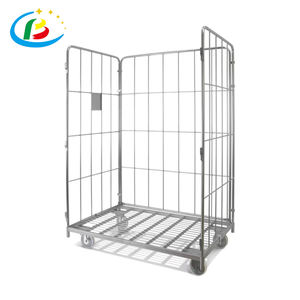 डबल डोर रोल कंटेनर पाउडर लेपित सुरक्षा परिवहन पिंजरे के साथ प्लास्टिक आधार अनुकूलन धातु मंच ट्रॉली - Product Image 5