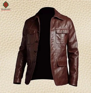 Men's Casual Winter Bomber <b>Jacket</b> with <b>Mandarin</b> <b>Collar</b> Zipper Closure Solid Pattern OEM Service Synthetic Leather - Product Image 1