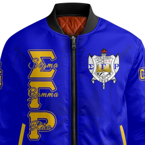 Giacca Varsity in Raso Sigma Gamma Rho SGRho Blu Reale Oro con Lettere Greche 1922 Abbigliamento Esterno Femminile per Confraternita - Product Image 5