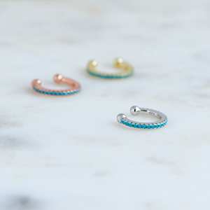 Boucles d'oreilles manchette d'oreille en pierre précieuse turquoise 925 argent Sterling plaqué or grande pierre délicate mariage fiançailles cadeau-prêt en gros - Product Image 4