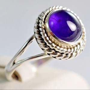 Navya Craft Handmade 925 Sterling <b>Silver</b> <b>Ring</b> Amethyst Round Bezel <b>Set</b> Boho Geometric Pattern Size 4 to 13 for Everyday Wear - Product Image 4