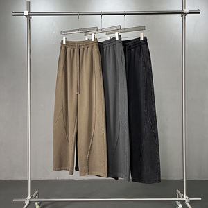 2025 unisexe pantalons de course en gros 100% coton survêtement pantalon de survêtement avec taille élastique décontracté taille moyenne jambe large pour hommes - Product Image 1