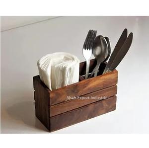 Soporte para cubiertos de madera de diseño antiguo, servilletero de Caddy de Color Natural PARA USO DE MESA DE Hotel y restaurante en el hogar - Product Image 1