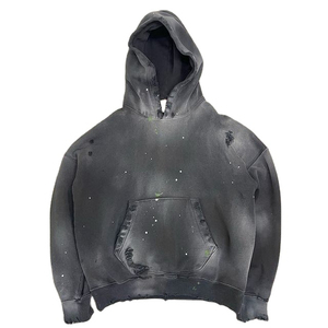 Unisex High Quality Oversized Pullover <b>Hoodie</b> Acid Wash Distressed Sun Faded Design Custom Logo Embroidered <b>Thermal</b> Hoodies OEM - Product Image 2