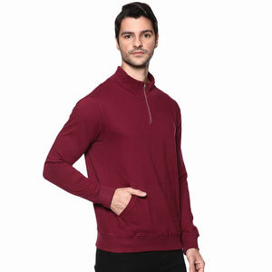 Best Quality Men's Windproof Printed Polyester Cotton Half Zip Hoodies Sweatshirts Maroon Colour With Custom Logo - Product Image 3