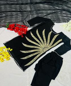 Ropa Africana Casual Long Off White Fork Style Negro 2 piezas 3 piezas Dupatta Ropa modesta - Product Image 2