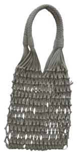 Sac fourre-tout en macramé gris léger, écologique, fait à la main, en cuir, sac à main en filet, poignée tressée durable, ouvert, imperméable - Product Image 3