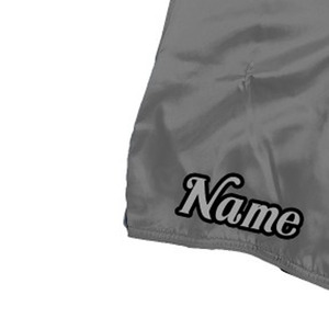 Pantalones Cortos de Satén Gris Personalizados para Hombre, Cintura Elástica, Logotipo Frontal, Nombre Personalizado Impreso en el Dobladillo Inferior, Tela Impermeable de Secado Rápido, Estilo MMA - Product Image 5