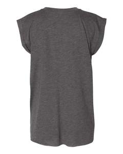 Bella + Canvas <b>Women's</b> Loose 3D Cap Sleeve Tank Top Ladies Flowy <b>Rolled</b> Cuffs Muscle Tee 804 Dark Grey Heather 65/35 - Product Image 2