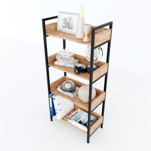 4-Tier Rubber Wood & Iron Frame Bookshelf 60x32x127cm for Living Room Office Organizer KS68076 - Product Image 3
