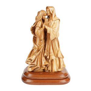 Sculpture de la Sainte Famille en bois d'olivier sculptée à la main par Ghassan Salsa, exclusive de Bethléem (35 cm) - Product Image 1