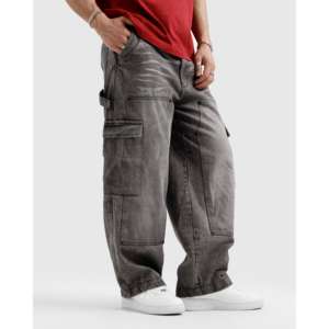 Pantalones Cargo de Mezclilla Relajados con Efecto Desgastado, de Cintura Media, Estilo Y2K Vintage, Pierna Ancha, Hip Hop, con Remaches y Tejido de Punto para Invierno - Product Image 5