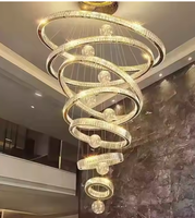 Petit lustre LED moderne de luxe grand anneau cercle suspension pour salon avec base E26 pour décoration d'escalier long