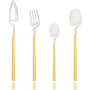 Ensemble de couverts en argent à manche jaune contemporain Design créatif couverts fourchette couteau cuillère élégant moderne vaisselle à manger - Product Image 1