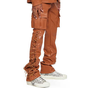 High Quality Custom Made Men's Leather Pants Slim Fit Straight Pattern <b>Waterproof</b> Eco-Friendly Street Style Wholesale - Product Image 3