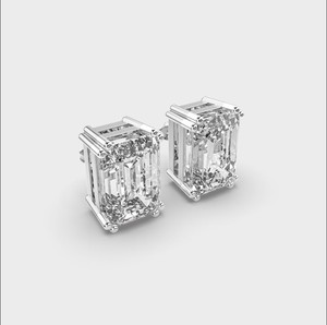 Boucles d'oreilles clous en diamant de laboratoire taille émeraude, certifiées IGI, en argent massif 925 rhodié bicolore à quatre griffes, cadeau - Product Image 3