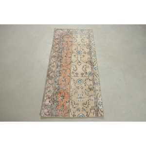 พรมตุรกีขนาด 2.1x4.7 ฟุต พรมโบราณขนาดเล็ก พรมลายตะวันออกสีส้มน้ำเงิน - Product Image 1