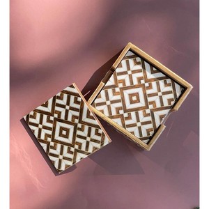 Juego de posavasos con incrustaciones de hueso de alta calidad, MDF blanco y marrón geométrico, fabricante indio, alfombrillas y almohadillas para tazas de té y café - Product Image 2