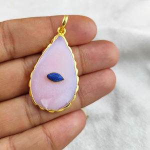 Colgante de piedra doble de 40x25mm con fianza, collar de cobre galvanizado, abalorios, regalo de joyería de piedras preciosas a la moda - Product Image 5