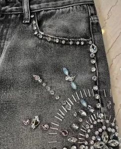 Pantalones cortos de mezclilla vintage personalizados para hombre, pantalones cortos de algodón pesado con cremallera y diamantes de imitación, diseño lavado transpirable para informal 2025 - Product Image 4