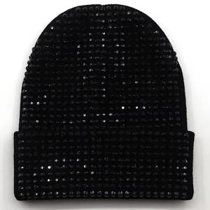 Wholesale Customized Winter <b>Beanie</b> <b>Hats</b> Multi-Color Solid Pattern Warm Caps for <b>Men</b> Women Rhinestone Design Embroidery - Product Image 1