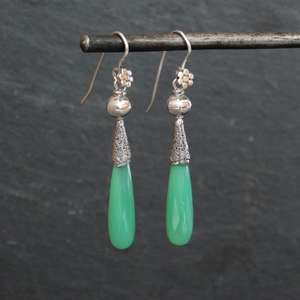 Faceted Chrysoprase Hanging Hook Handmade <b>Solid</b> <b>Silver</b> Dangle <b>Earrings</b> 925 Sterling <b>Silver</b> Granulation Drop and Dangle <b>Earring</b> - Product Image 1
