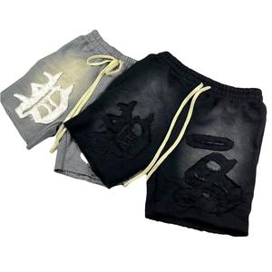 Short en maille lavé à l'acide Offre Spéciale pour hommes Shorts pour hommes à la mode en détresse broderie Shorts de sueur d'été personnalisés - Product Image 1