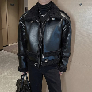 Chaqueta Bomber de Cuero Estilo Casual Urbano, Colección de Invierno de Alta Calidad, Chaqueta de Cuero de Moda con Forro Polar para Hombre - Product Image 2